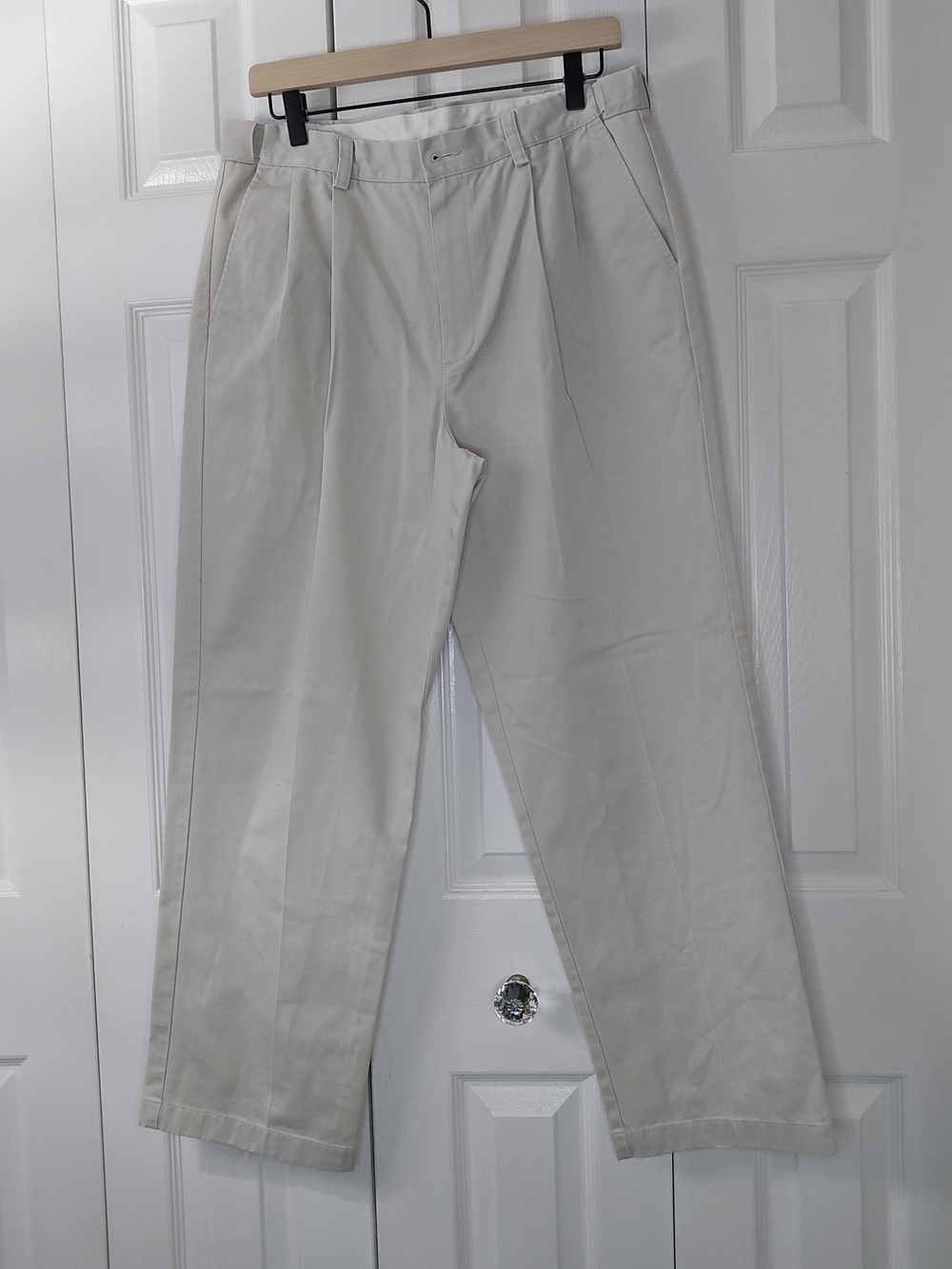 L.L. Bean Men's Pleated Chino Pants in Light Cream